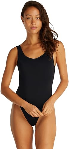 Calvin Klein Women’s Scoop Back Swimsuit with Logo Straps, Black (Pvh Black), L