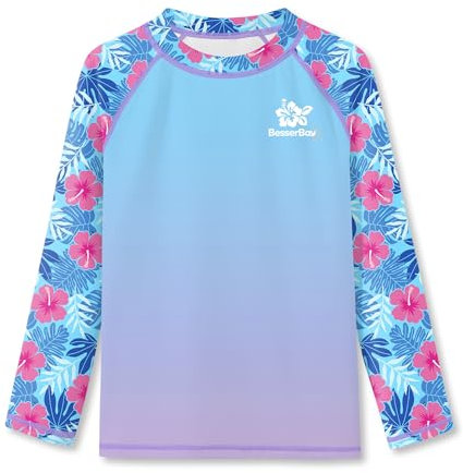 BesserBay Mädchen Kinder Badeshirt UV Shirt Langarm Rundhals UPF 50+ Sonnenschutz Rash Guard Blau Lila 150