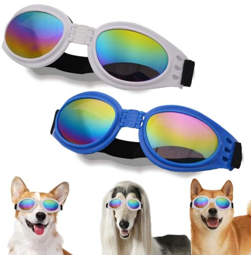 COYUN 2 Stück Sonnenbrille für Hunde, Hundebrille für Kleine Hunde UV Schutz Winddichte Wasserdichter, Haustier Sonnenbrillen mit Einstellbar Gummiband, Schwarz, Rot