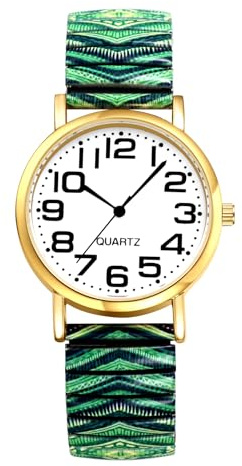 OIDEA Damen Armbanduhr Boho Elastisch: Grün Uhrenarmband aus Edelstahl mit Großen Arabischen Zifferblatt Hippie Bohemian Quarz Damenuhr Geschenk für Frauen Mutter Familie