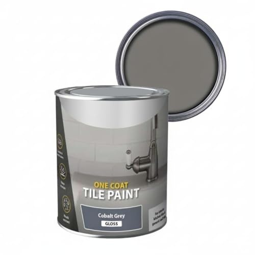 HOCHSTE® One Coat Tile Paint in Cobalt Grey, Sleek & Reflective, Flawless Finish, Sleek, Water-Resistant and Mould-Resistant, Durable and Easy to Clean 750ml