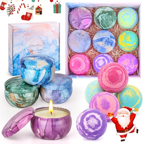 Regali per le donne, set regalo di bombe da bagno con 5 bombe da bagno e 4 candele profumate, regali di Natale per il relax con aromaterapia per le donne, mamme e fidanzate