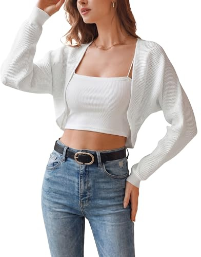 Arach&Cloz Women's Cardigans Lightweight Cotton Cropped Hollow Shrugs Bolero Open Front Casual Tops Dress Cover-up