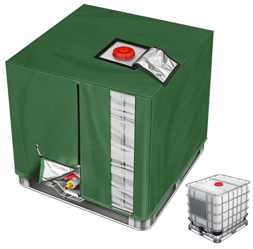 DBREAKS Cubierta para depósito IBC 1000 L, Cubierta para depósito de Agua de Lluvia Anti-UV, Lona Protectora Impermeable con Cremallera y cordón, 120 x 100 x 116 cm, Verde