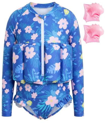 Summshall - Maillot de bain pour enfants avec flottabilité, manches longues flottantes, maillot de bain flottant pour bébés et filles, 3-4 Años