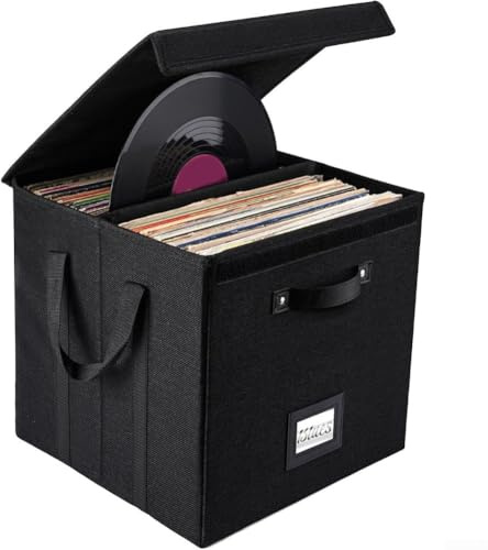 Boîte de rangement pliable pour disques vinyles de 33 cm avec couvercle et poignées, étui en lin pour 120 disques individuels