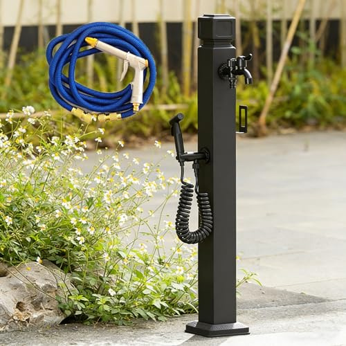 Outdoor Faucet with Spray Gun - Vertical Garden Water Column, Decorative Yard Fountain & Hose Stand for Lawns, Backyards & Courtyards (Black 2) - Durable & Stylish