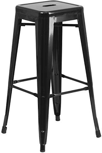 Flash Furniture 30H Commercial Modern Metal Backless Barstool, Indoor/Outdoor Industrial Square Stacking Bar Stool for Patio Bars/Restaurants, Black
