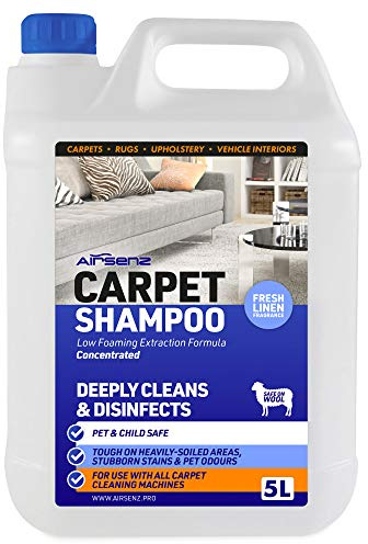 AIRSENZ Professional Carpet Shampoo - Low Foaming Extraction Formula Suitable For All Carpet Cleaning Machines (Fresh Linen, 5L)