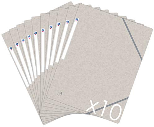 Oxford Top File + - Lote de 10 carpetas de cartón con 3 solapas, formato A4, cierre con elásticos, color beis
