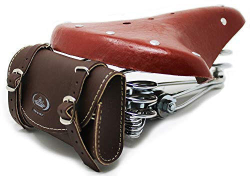 Vintage sadel med 3 fjädrar + MONTEGRAPPA väska olika färger (brun + brun)