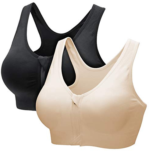 CARETOO Sport-BH för kvinnor, starkt stöd, aktiv bh, höjd, träning, bustier för yoga, fitness – med dragkedja, Svart + beige, 3XL