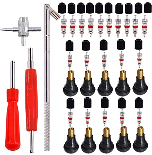RUNCCI-YUN Tire Valve Stem Puller Tools Set,44 PCS Tyre Valve Repair Tool Kit with Dual Single Head Valve Core Remover, TR412 Snap-in Valve Stems and Cores ,for Car Truck Motorcycle Bicycle