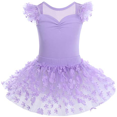 Vestido de Ballet para Niñas Leotardo de Gimnasia de Algodón Falda Tutú Manga Voladora Sin Espalda Traje de Flores Traje de Baile Princesa Hada Bailarina Ropa de Baile Púrpura 7-8 años
