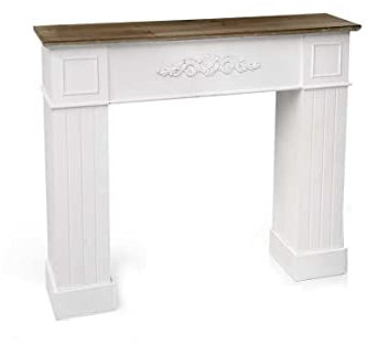 Gicos Cornice camino caminetto struttura in legno colore bianco ripiano marrone schabby chic 110 * 23 * 96 cm FZS-829673