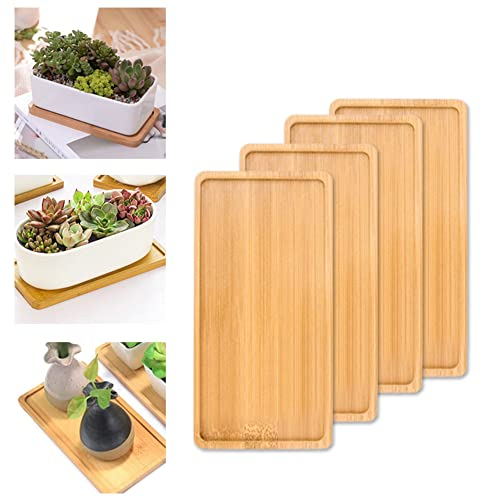 Favengo 4 Pezzi Vassoio per Fioriere Vassoio in Bambù di Forma Rettangolare Mini Vassoio Rettangolare in Bambù 16,4 * 7,6cm per Piante di Fiori Piante Grasse Sottobicchiere Vassoio per Alimenti