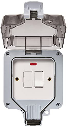 Litecraft Outdoor Fused Switch Spur 1 Gang With Red Neon Indicator - Grey