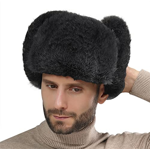 YJZQ Fliegermütze Wintermütze mit Ohrenklappen Herren Webpelzmütze Beanie-Mütze Kunstfellmütze Weiche Warme Trappermütze Pelzmütze Outdoor Russenmütze für Erwachsene