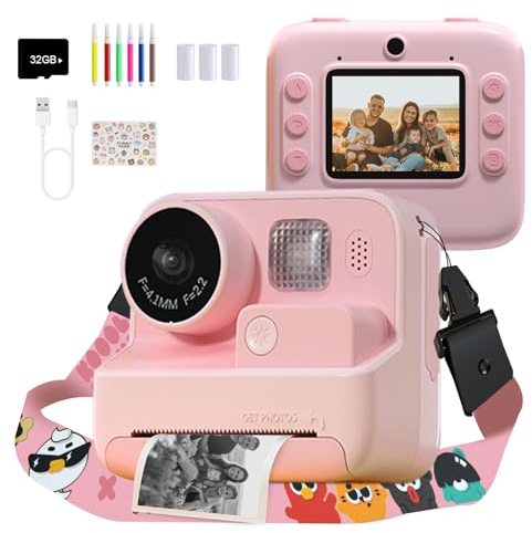 Kinderkamera Sofortbildkamera, Kamera für Kinder digitalkamera instant Camera 1080P 2,0 Zoll Bildschirm, Kamera Kinder-sofortdruck mit Druckpapier & 32G TF Karte, Präsent für 3-12 Jahre