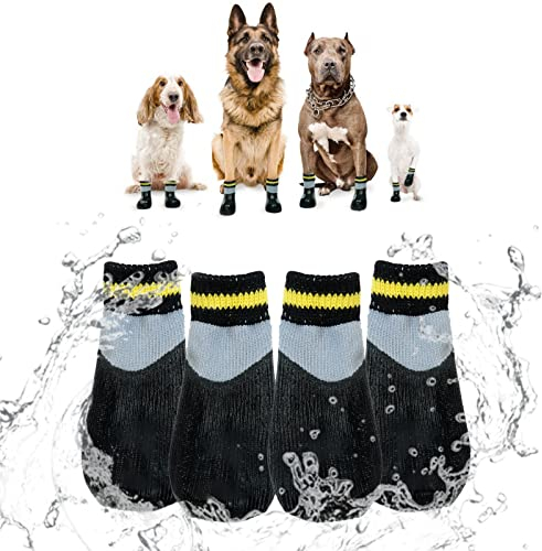Hjumarayan Hundesocken Wasserdicht - Hundeschuhe Pfotenschutz Outdoor, Socken Hund 4 Stück, Hundesocken Anti Rutsch, Hundeschuhe Pfotenschutz Wasserfeste Winter für Jack Russell Terrier, Schwarz (3#)