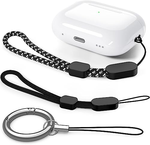 BEAUDOM Cordon pour AirPods Pro 2 Dragonne de sécurité Durable Anti-Perte pour AirPods Pro 2ème génération (Noir + Jacquard Noir + Mousqueton, 15 cm)