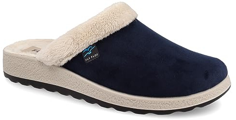 Fly Flot | Bio Style Woman, Pantofole Donna con Bordo in Ecopelliccia, Ciabatta con Tomaia in Velluto, Sottopiede in Microfibra Antishock, Blu, 39