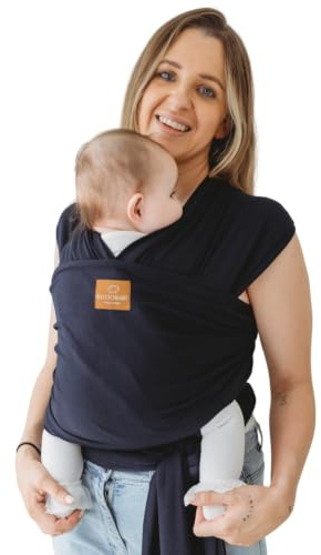 RYLOOBABY Baby Sling Carrier & Stretchy Baby Wrap – Newborn Baby Carrier 3.2–15 kg, Soft Cotton Hands-Free Babywearing Sling, Hip Healthy, One Size XXS–XXXL – Navy Blue