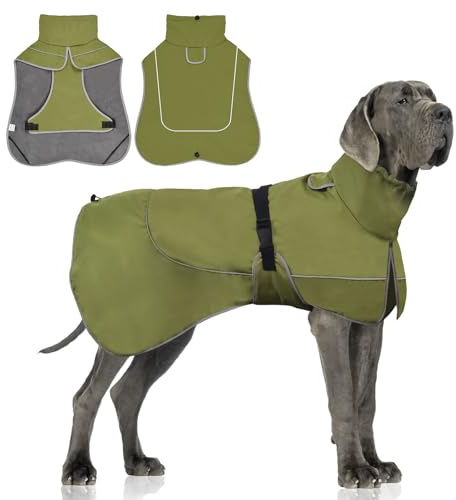 WUFANC Impermeable Abrigo Perro - Reflectante Chaqueta para Perros Cierre Ajustable, Adecuado para Todas Estaciones - Brinde Protección Cómoda Su Perro Durante (Armeegrün-XL61)