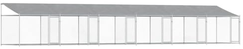 vidaXL Hundgård med tak och dörrar grå 12x2x2 cm galvaniserat stål