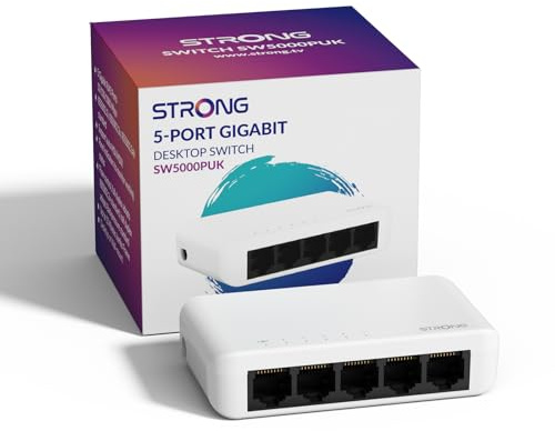 Strong 5 Port Gigabit Ethernet Switch, LAN Splitter 10/100/1000 Mbps | High-Speed Plug & Play Network Hub, Energy-Efficient, Silent, Desktop or Wall-Mount, Suitable for Home & Office