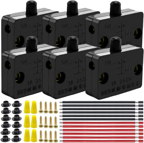 MKBKLLJY 6 stycken svarta skåpdörrsbrytare, normalt stängda, automatisk, beröring, på/av, 250 V, 1 A, för garderob, skafferi, lampa, elektrisk ljusströmbrytare