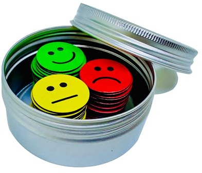 60 feedback-magneter i en uppsättning (diameter 2 cm): 20 glada gröna, 20 neutrala gula och 20 sorgliga röda magneter – perfekt för kreativ kommunikation i skolan, jobbet och vardagen (2 cm)