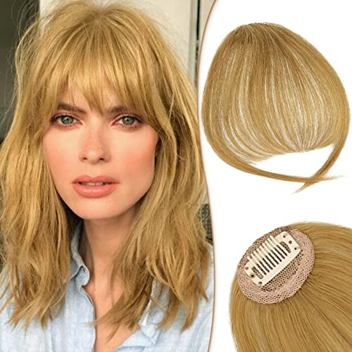 RUWISS Frangia Clip Capelli Veri Natural Frangetta Frontale Extension 100% Capelli Veri Bangs Hair Clip Frangia Posticci per Capelli Umani per Donna (Biondo)