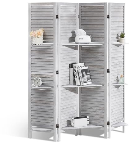 VEVOR Wood Room Divider, 4 Panel Wood Folding Privacy Screen, 66.9 Inches Tall Indoor Louvered Partition Divider, Portable Decoration Screen, for Room Separation, Home, Office, Restaurant & Bedroom