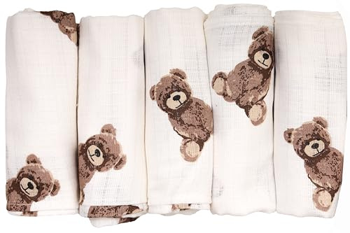 FENSILO Baby muslindukar | dregellappar | muslinblöjor – 5-pack 70 x 80 cm för baby och nyfödda | muslindukar för pojkar och flickor | bomull-dregella|torka av | 10018