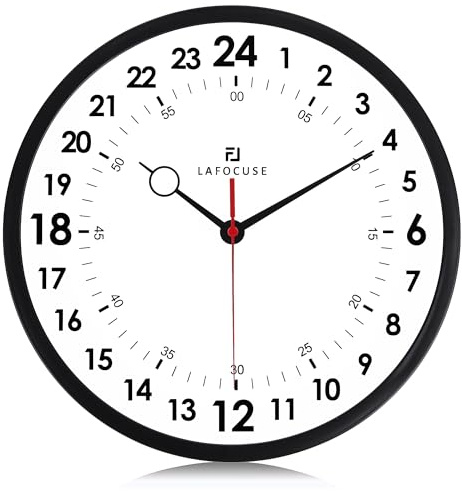 Lafocuse 24 timmars väggklocka svart 30 cm batteridriven tyst icke-tickande, modern analog militär tidsklocka för vardagsrumsinredning, kök, sovrum, kontor, hem