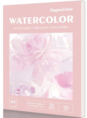 DagouColor Carnet Aquarelle, A4, 1 Pack, 30 Feuilles Aquarelle Carnets de Dessin, 300gsm Sans Acide Livre Pour Artistes Adultes