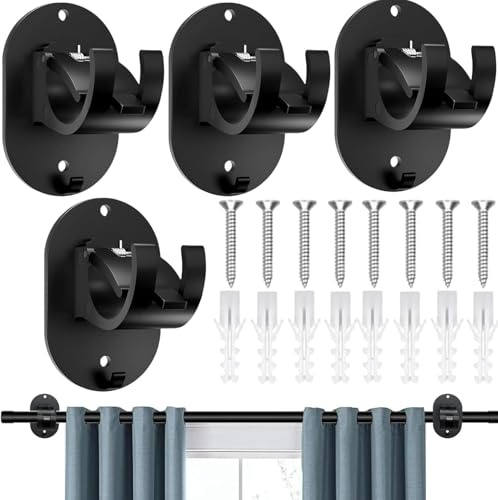 JOZMMZEOOA 4 Pezzi Ganci per Tende Senza Bucare,Supporto per Bastone Tenda Autoadesivo,ABS Ganci Adesivi per-Tende Non Perforazione Staffa Autoadesiva Asta Tende,per-Soggiorno Camera Bagno (Nero)