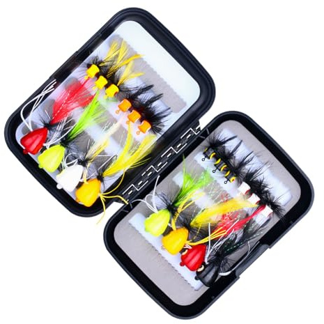 SOUUXIU 20 Pezzi Esche per la Pesca a Mosca, Esche di Pesca All'aperto Realistiche con Ganci, Bassi di Salmone Trota di Grigio di Grigio, per Il Lago Streamer Reservoir Pond (20pcs)