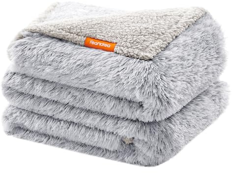 Feandrea Manta impermeable para perro, manta larga de felpa para perros extragrandes, humanos, gatos, 229 x 203 cm, XXXL, forro polar sherpa, protector reversible de doble cara, color gris degradado