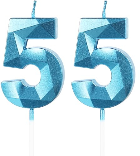 Yiran Sky Blue 55th Birthday Candles, Number 55 Happy Birthday Candles, Blue Cake Topper Decorations for Birthday Party, Wedding Anniversary Celebration Supply for Men Women(Age 55)