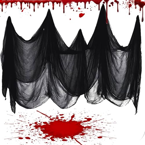 Paño Espeluznante de Halloween Decoracion Terror Interior Exterior Casa Puerta Telarañas Negra de Halloween Decor 200 x 800cm Hilo de Algodón para Decoración Fiesta