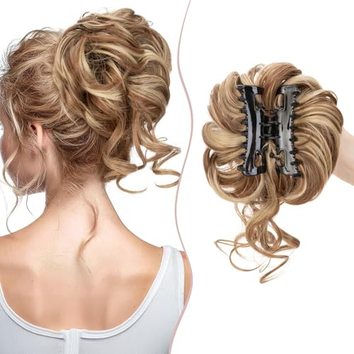SEGO Chignon Finto per Capelli con Clip Elastico Sintetica Ondulato Finti con Posticci Ciambella Messy Hair Bun 55 G #12H24