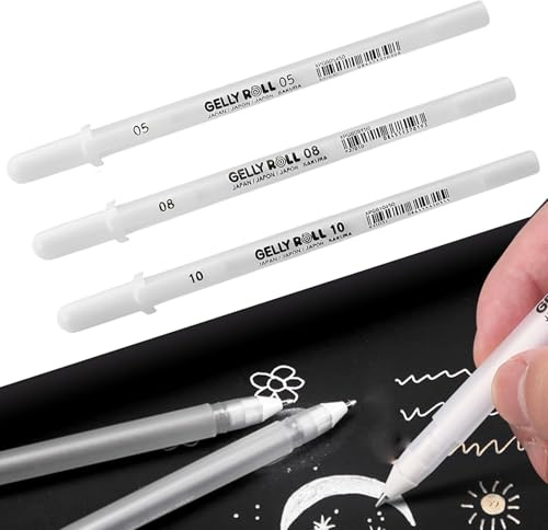 WQNNQW - Kit de bolígrafo de gel blanco, 3 unidades, rotulador blanco, 3 tamaños