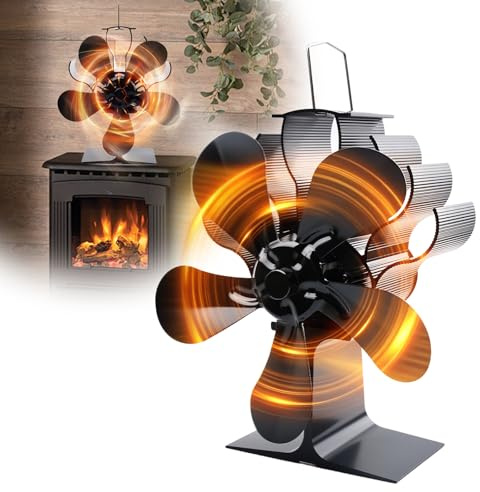 SUNOYA Ventilateur Poele à Bois, Ventilateur Alimenté à la Chaleur avec 5 Pales pour Poêle à Bois Cheminée Poêle à Granulés Gaz Bûches, Écologique Silencieux pour Répartition Efficace de la Chaleur