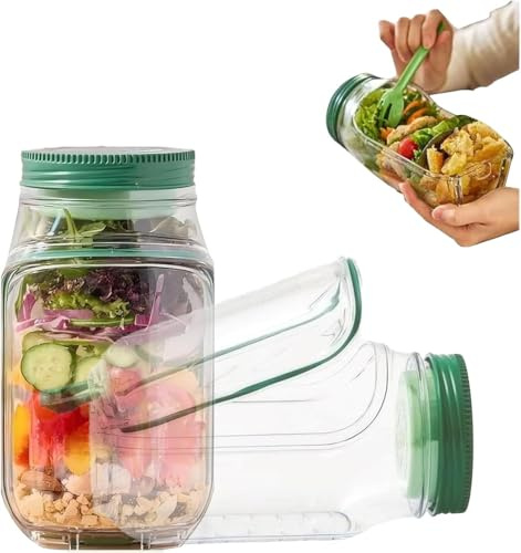 HOIDOKLY El envase de ensalada original, frasco de ensalada con apertura lateral, nuevo contenedor de ensalada portátil 2025, caja de aperitivos con tapa, adecuado para el hogar, exterior, viajes y