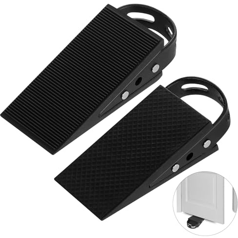 2 Pcs Bloc Porte, Cale Porte Sol, Cales de Butée de Portes en Caoutchouc Antidérapante pour maison et bureau, Butées de Portes Intérieur avec Poignée en Acier Inoxydable