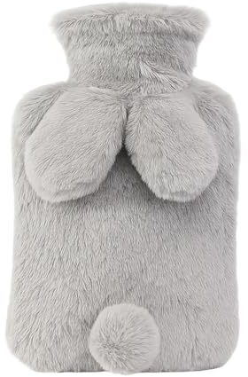 Bolsa Agua Caliente, Bolsa De Agua Caliente Con Funda, 2L Bolsa De Agua Caliente Peluche, Con Bolsillo Tipo Canguro, A Prueba De Fugas Y Probada, Mantiene El Calor Durante Mucho Tiempo (Gris)