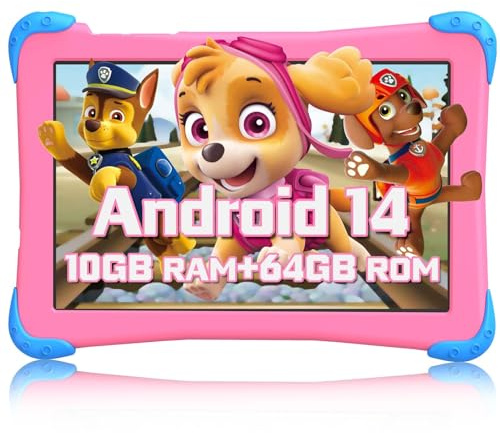 EagleSoar Kids Tablet 10 inch Android 14 with Case, Octa-core 10GB+64GB/512GB Expansion with Kids App，kids for tablets Parental Control, WiFi Dual Camera (pink)