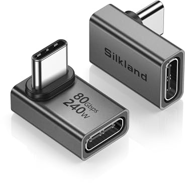 Silkland 90Grader USB-C Adapter 2Pack, 80Gbps USB4 V2.0 för Thunderbolt 5/4 | USB-C Hane till Hona Vinkel, PD3.1 240W Extender, 16K/Dual 8K, Type-C OTG-Adapter för Steam Deck, Laptop, Tablet, Smartphone